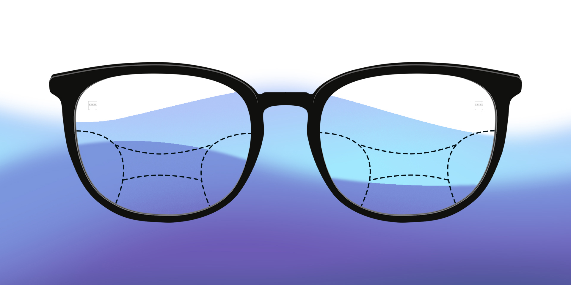 An image of illustrated progressive lenses against a colorful background.